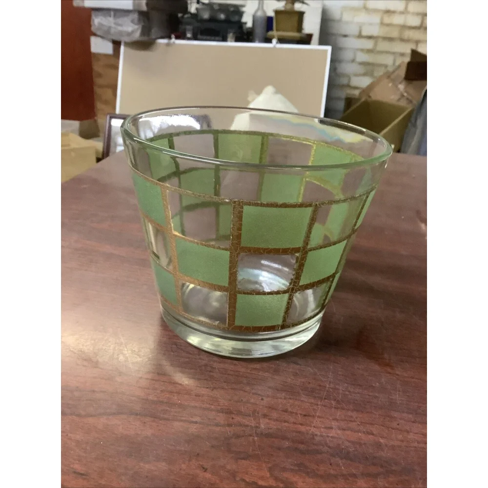 Culver 22K Gold Green Ice Bucket 4.75” MCM Vintage